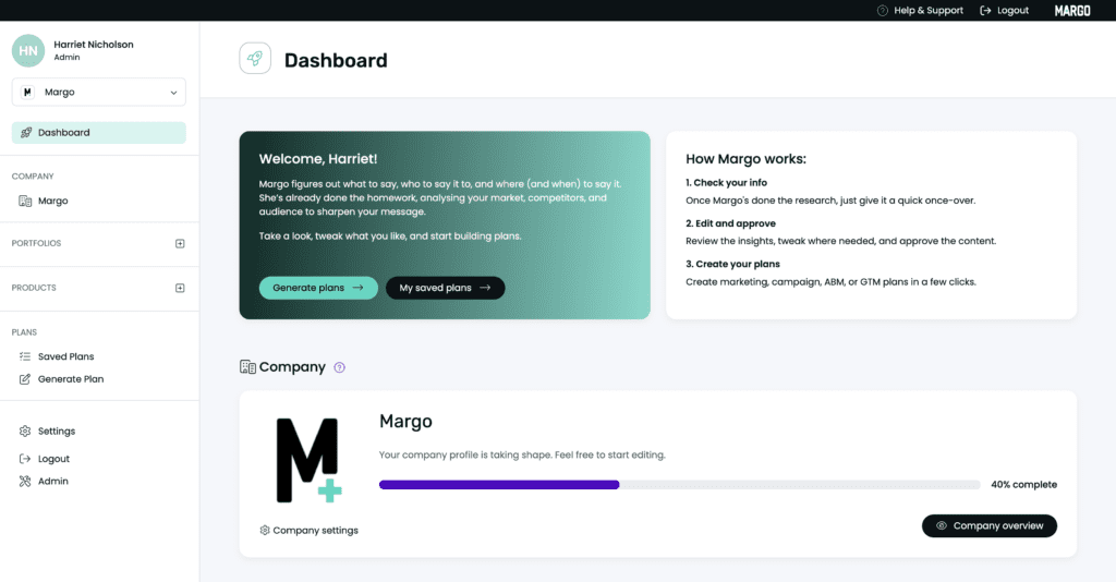Margo dashboard screenshot
